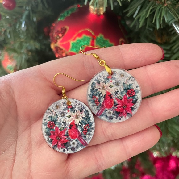 Cardinal Christmas Acrylic Earrings - Picture 6 of 6